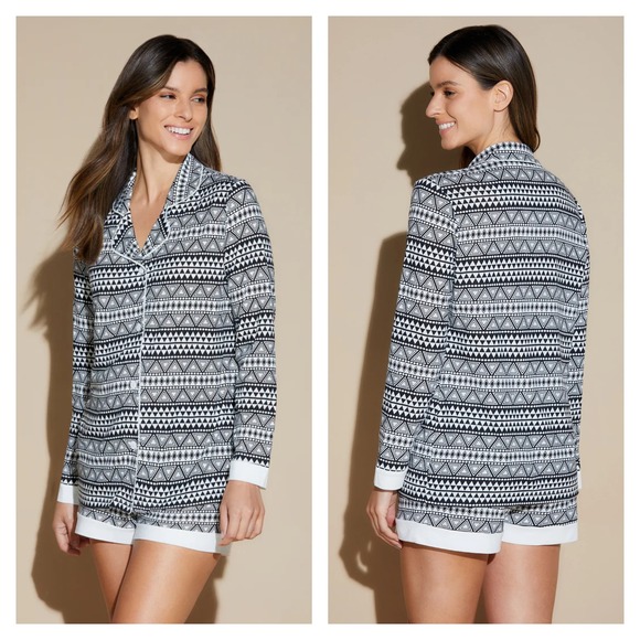 Cosabella Other - Cosabella Printed Comfort LS Top Boxer Set Women M Black White NWT Geometric